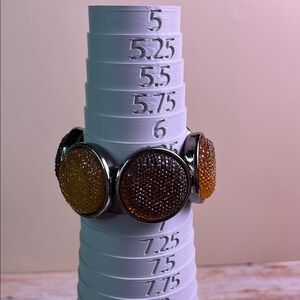 Vintage Wide Stretch bracelet with Sparkling Orange and Brown Lucite AV Inserts